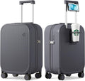 mixi Carry On Luggage with Cup Phone Holder Hard Shell Rolling Travel Suitcase with Spinner Wheels,20 Inch Rock Grey