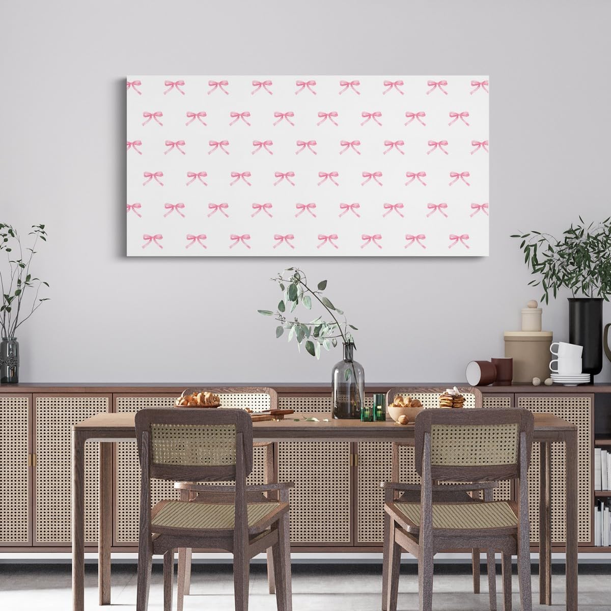 Erosebridal Pink Bow Large Wall Decor 58'x29' Cartoon Bowknot Butterfly Knot Princess Bathroom Wall Art | Dreamy Watercolor Bow Tie Artwork Posters Ribbons Poster Print