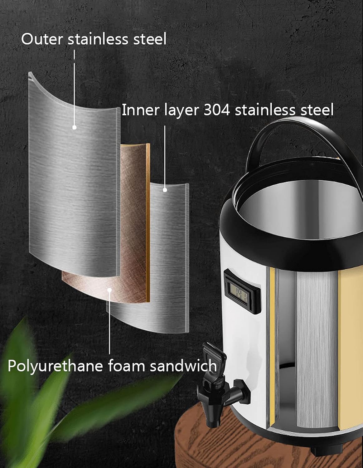 Drink Dispenser Beverage Dispenser with Tap, Commercial Hot Water Dispenser Insulation Container for Milk Tea Mulled Wine Coffee Urn with Foldable Stand Keep Warm for 6-8 Hours for Parties