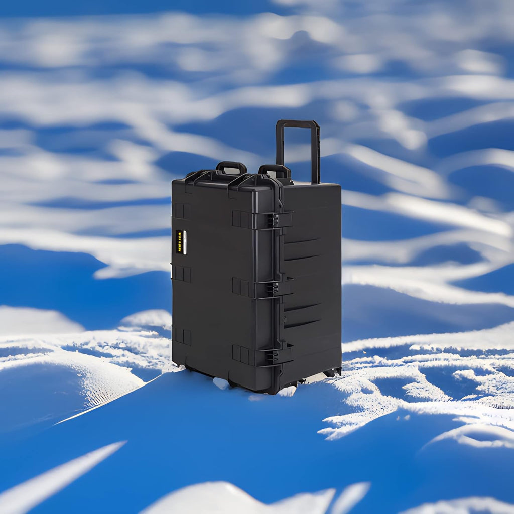 MEIJIA Portable All Weather Waterproof Camera Case,Customizable Fit Foam with Rolling Wheels and Retractable Pull Handle,33.25'X24.4'X19.3'