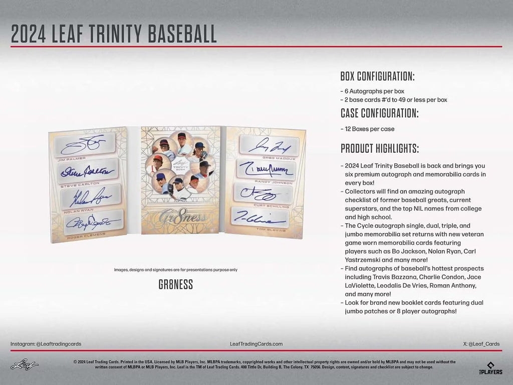 2024 Leaf Trinity Baseball Hobby Trading Card Box (6 Autographs Per Box)