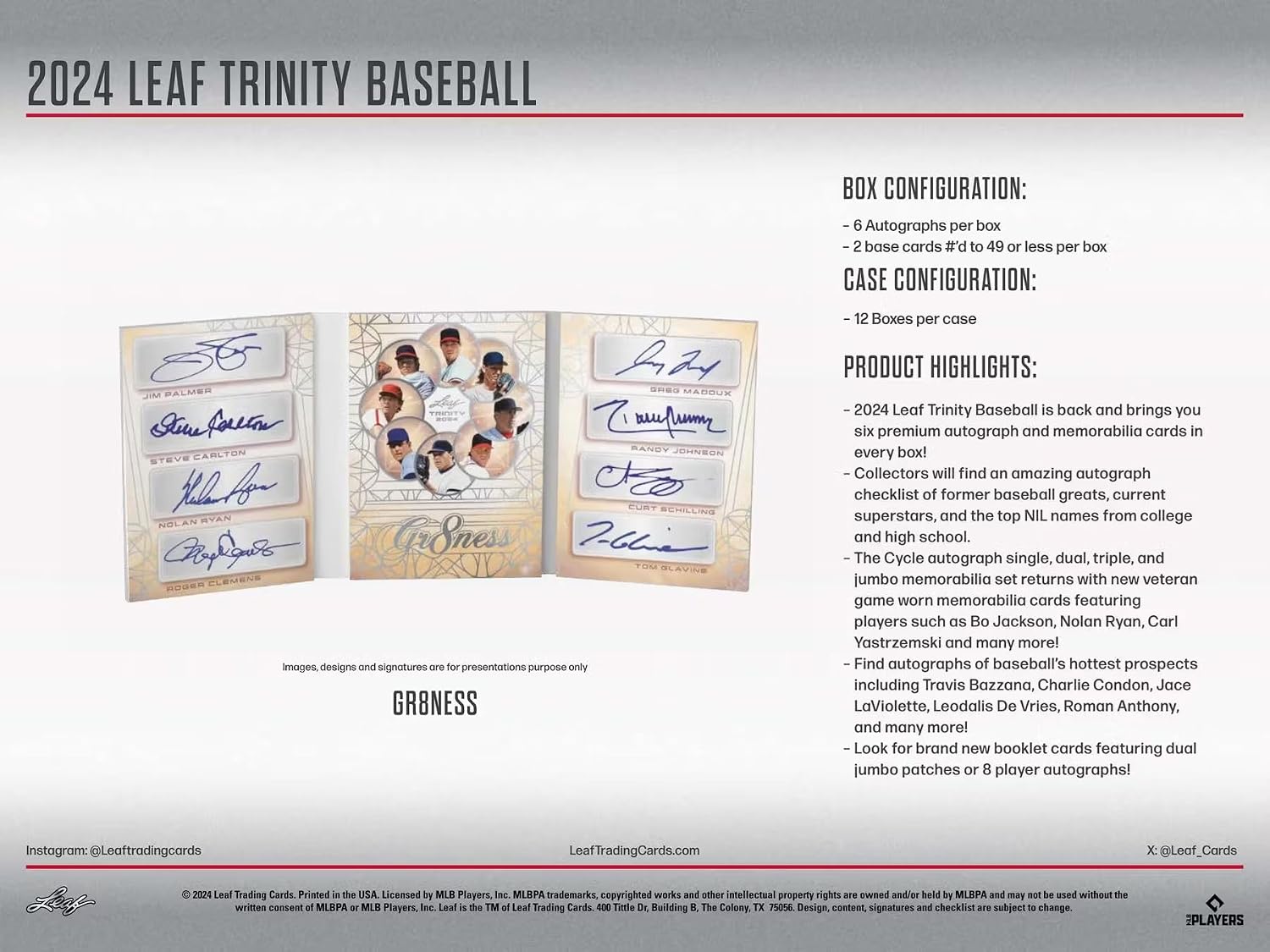 2024 Leaf Trinity Baseball Hobby Trading Card Box (6 Autographs Per Box)