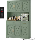 HOSTACK 71' Pantry Cabinet with Charging Station, Tall Kitchen Pantry Storage Cabinet with Microwave Stand, Farmhouse Kitchen Hutch with Storage Drawers for Living Room, Dining Room, Green