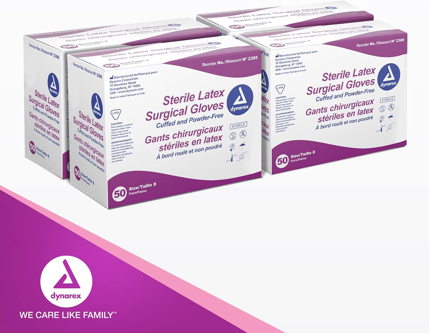 Dynarex Sterile Disposable Latex Surgical Gloves, Powder-Free, Sterilely Packaged in Pairs, Professional Medical Use, Bisque, Size 8.0, 1 Case of 200 Pairs (Packaging May Vary)