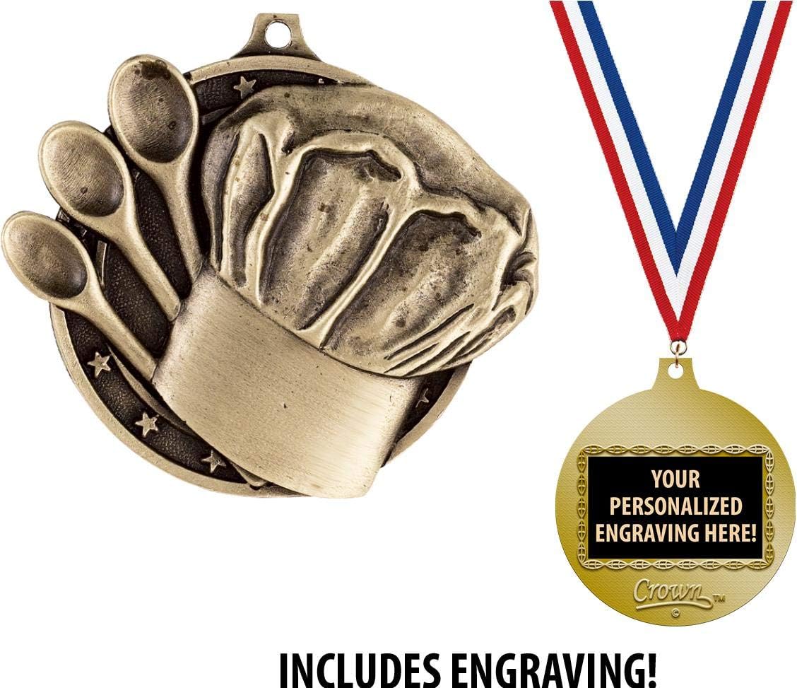 Crown Awards Cooking Medals, 2' Gold Chef Hat Cooking Medal Award with Free Custom Engraving Prime