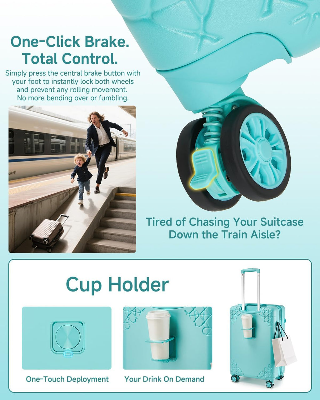 Somago Expandable 2-Piece Luggage Sets 20'/24' Suitcases with Shock-Absorbing Braking Spinner Wheels Moon Star Design Hard Shell Suitcase with Cupholder TSA Lock (Robin Egg Blue,Expandable 20/24 Inch)
