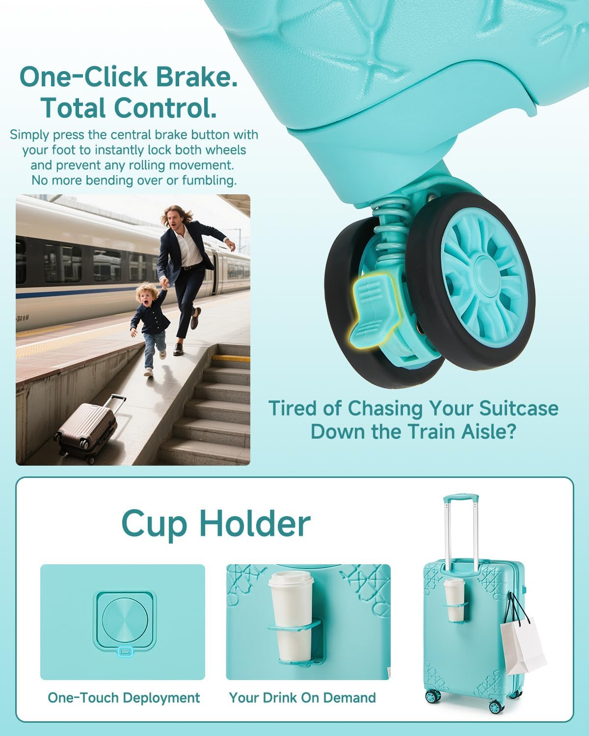 Somago Expandable 2-Piece Luggage Sets 20'/24' Suitcases with Shock-Absorbing Braking Spinner Wheels Moon Star Design Hard Shell Suitcase with Cupholder TSA Lock (Robin Egg Blue,Expandable 20/24 Inch)