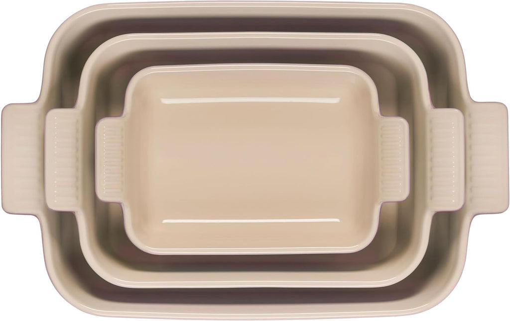 Le Creuset Stoneware Heritage 3-Piece Rectangular Baking Dish Set, Chiffon Pink
