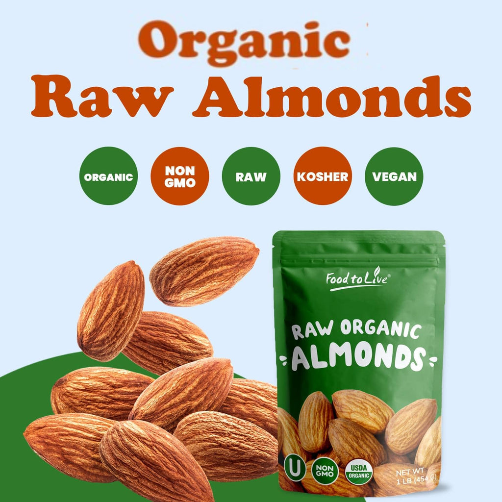 Food to Live - Organic Imported Raw Almonds, 25 Pounds Non-GMO, Whole, No Shell, Unpasteurized, Unsalted, Vegan, Kosher, Keto-Friendly.