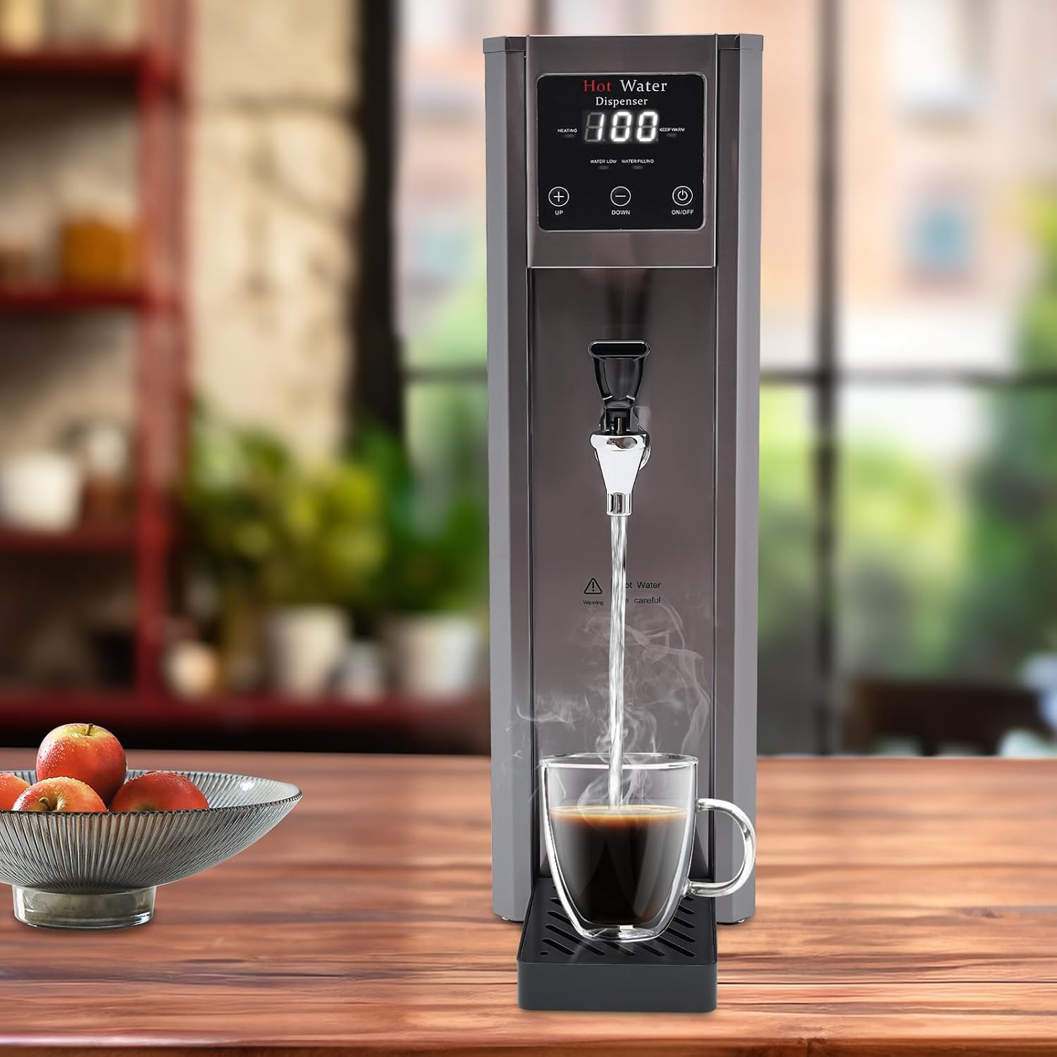 Hot Water Dispenser, 10L Commercial Electric Water Boiler Warmer 1800W Adjustable Temperatures LED Screen Display Tabletop Hot Water Machine for Living Room, Bedroom, Cafe, Milk Tea Shop