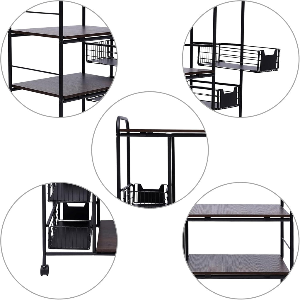 5-Tier Kitchen Standing Baker's Rack with Power Outlet, Kitchen Storage Rack with Wire Basket