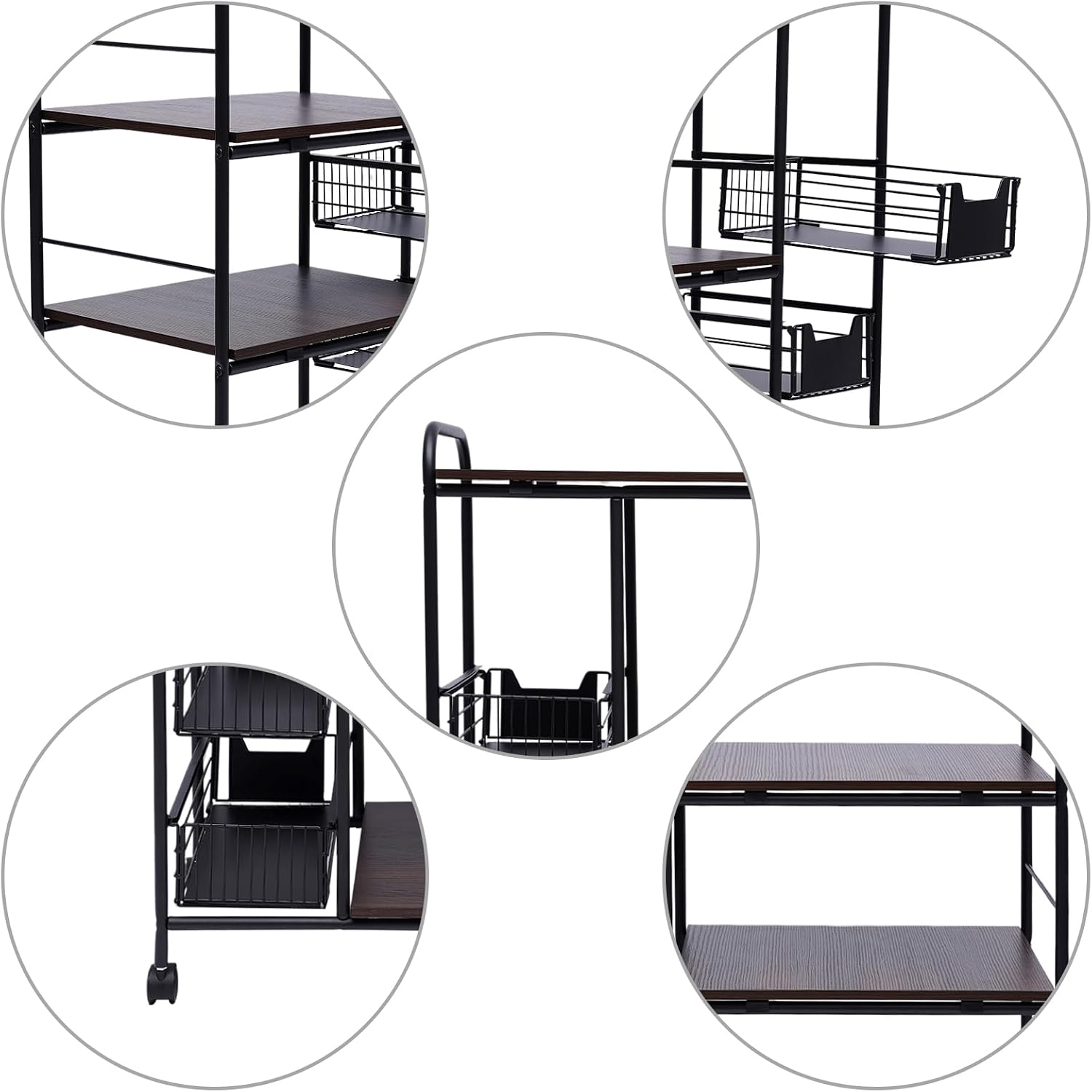 5-Tier Kitchen Standing Baker's Rack with Power Outlet, Kitchen Storage Rack with Wire Basket