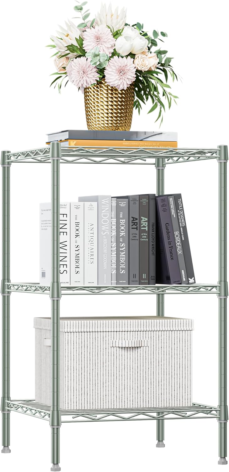 M MZG 750 lbs 3-Shelf Storage Shelves Wire Shelving Unit Standing Metal Rack for Small Places Narrow Wire Rack for Bathroom, Green 13.8 D x 13.8' W x 25.5' H