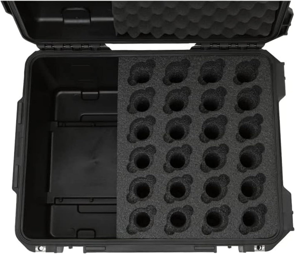SKB iSeries Microphone Hard Case, Waterproof Polypropylene Shell with 24-Slot Foam Interior, Cable Storage and Wheels for Mic System Protection