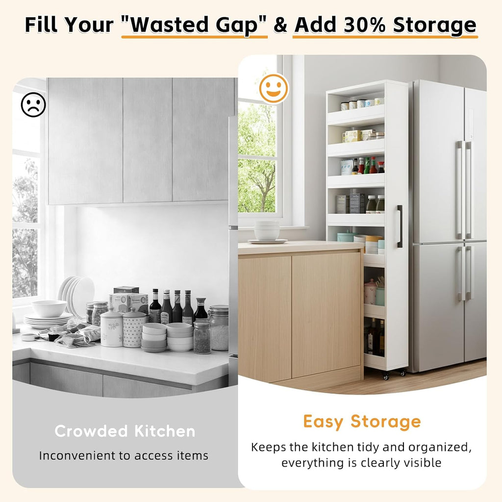 7 Tier Slim Storage Cart with Wheels,Rolling Storage Cabinet,Narrow Spice Rack for Small Spaces,Kitchen,Bakers,Pantry,Dining Room