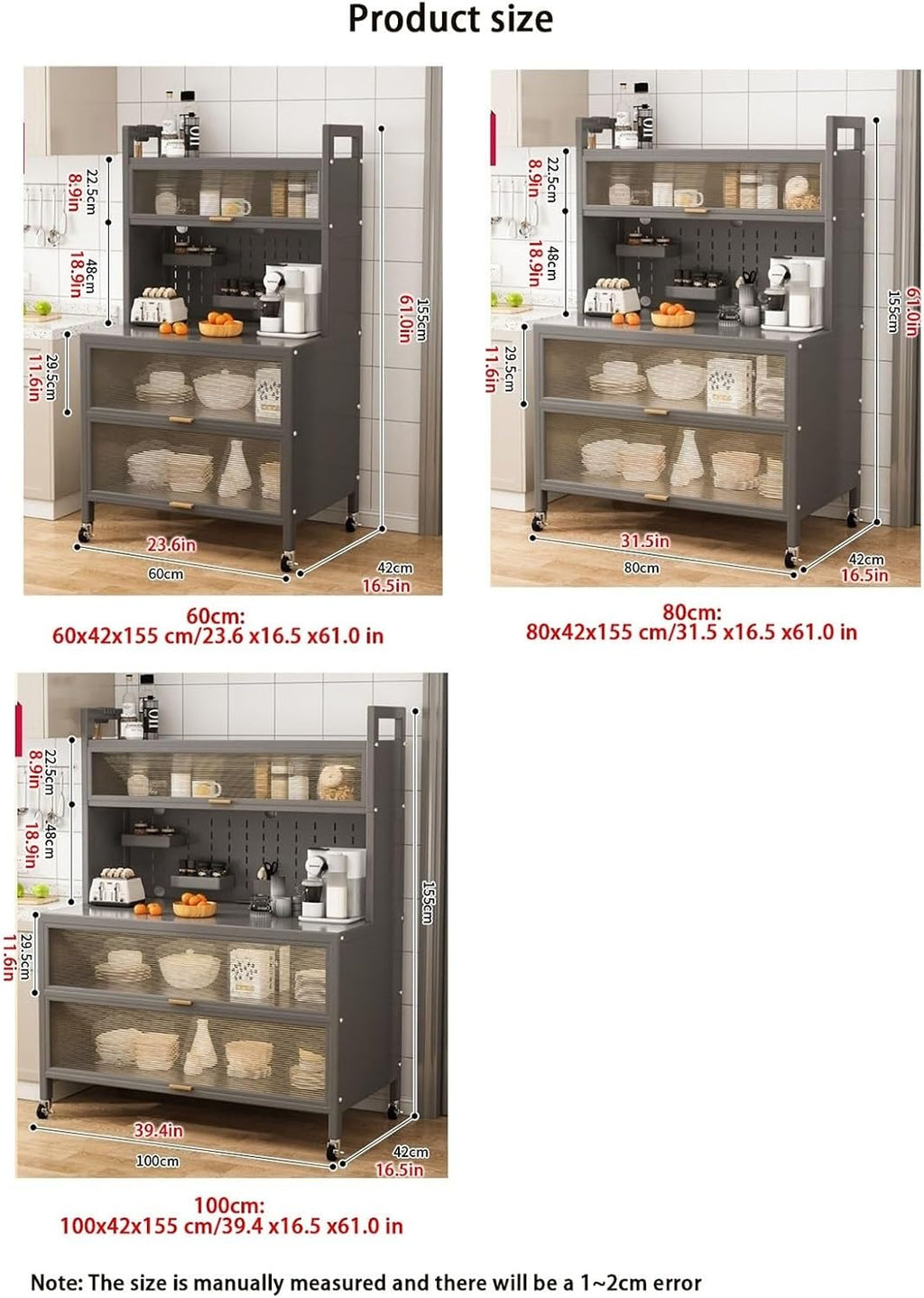 5-Tier Bakers Rack for Kitchen l Sideboard Baker's Storage Cabinet Multifunctional Microwave Stand with Accessories Storage Cabinets with Flip Door for Home(White,80 cm)