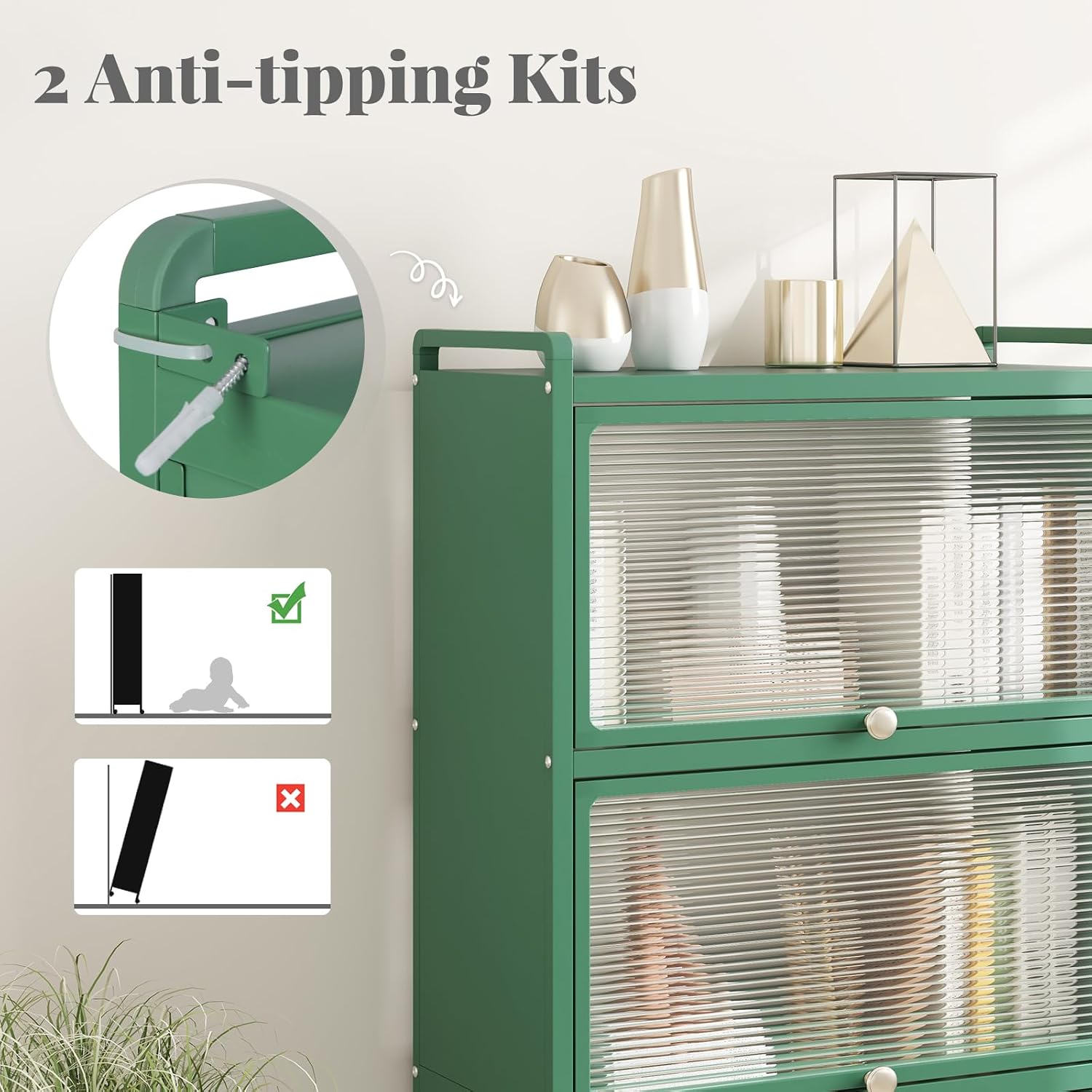 SIMOE Green 5-Tier Kitchen Storage Cabinet, Mobile Microwave Stand with Flip-Up PC Doors, Freestanding Baker's Rack w/ 4 Rolling Casters for Dining Room, Living Room and Study