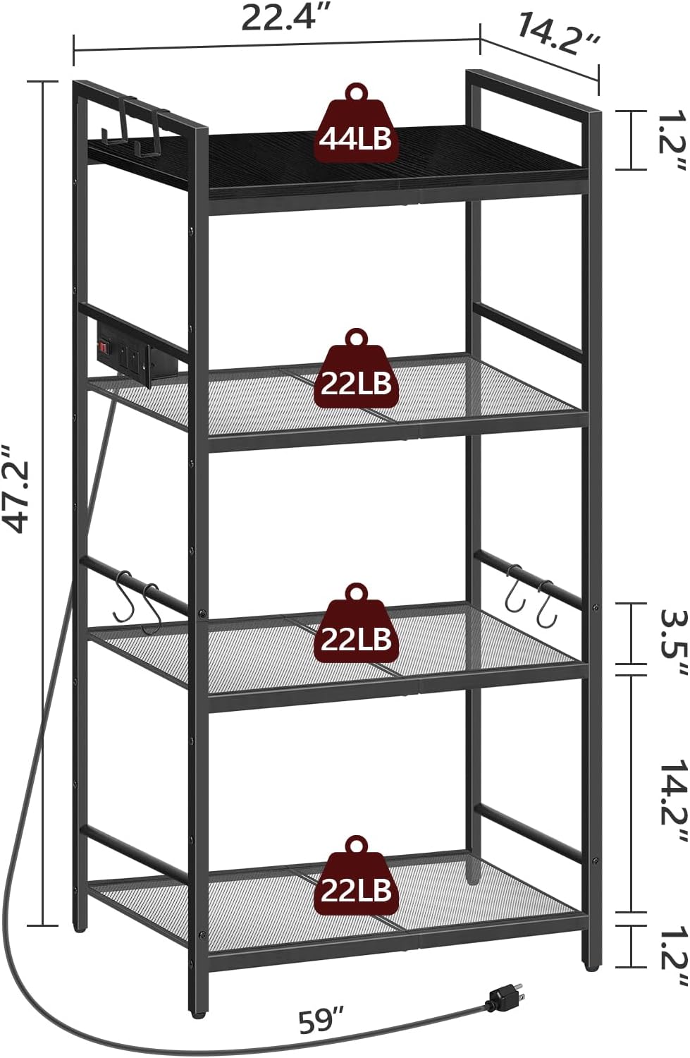 MAHANCRIS Bakers Rack with Power Outlet and Bar Cart for Home Bundle, 3-Tier Serving Cart, BRHB40E01-RCGD81B01