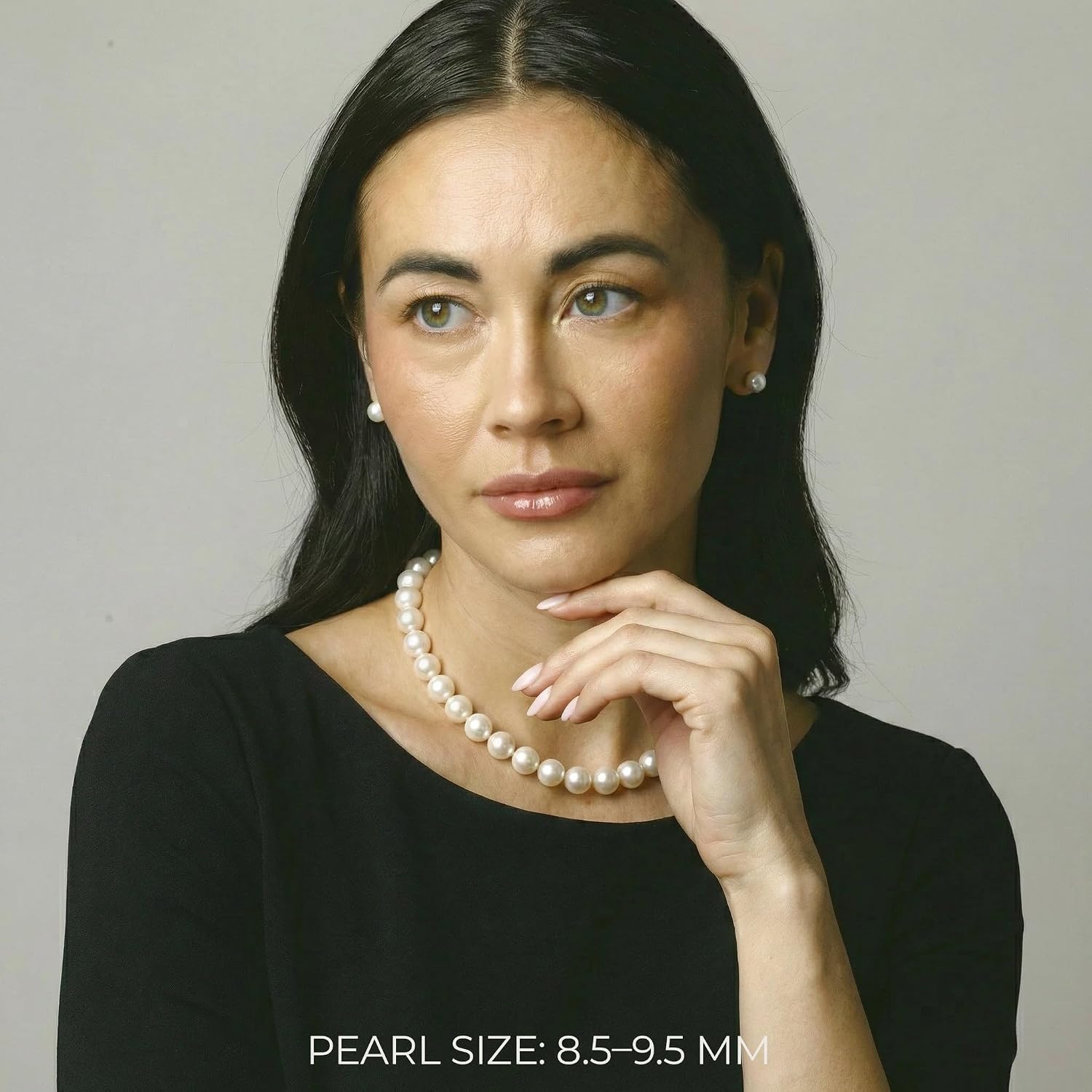 The Pearl Source Real Freshwater Pearl Necklace for Women, Round White Genuine Cultured Freshwater Pearls, Classic Single Strand Pearl Necklace, Sterling Silver Fishhook Clasp