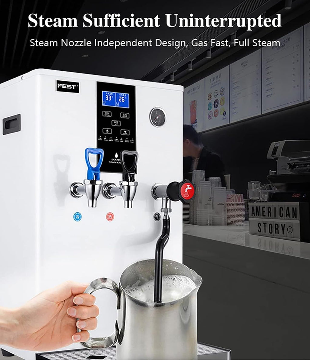 Commercial Steam Milk Frother 3000W Double Head Hot&Cold Water Heaters,20L Steam Milk Foam Machine Adjustable Temperature Control Milk Tea Equipment