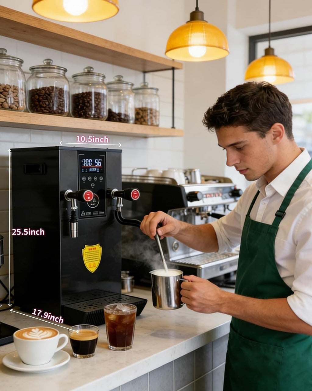 Commercial Hot Water Dispenser, 2500W Milk Frother, 12L Stainless Steel Water Dispenser with LED Display, for Latte, Cappuccino, Coffee, Hot Chocolate, Milk Tea Foam, Hot Water Dispenser
