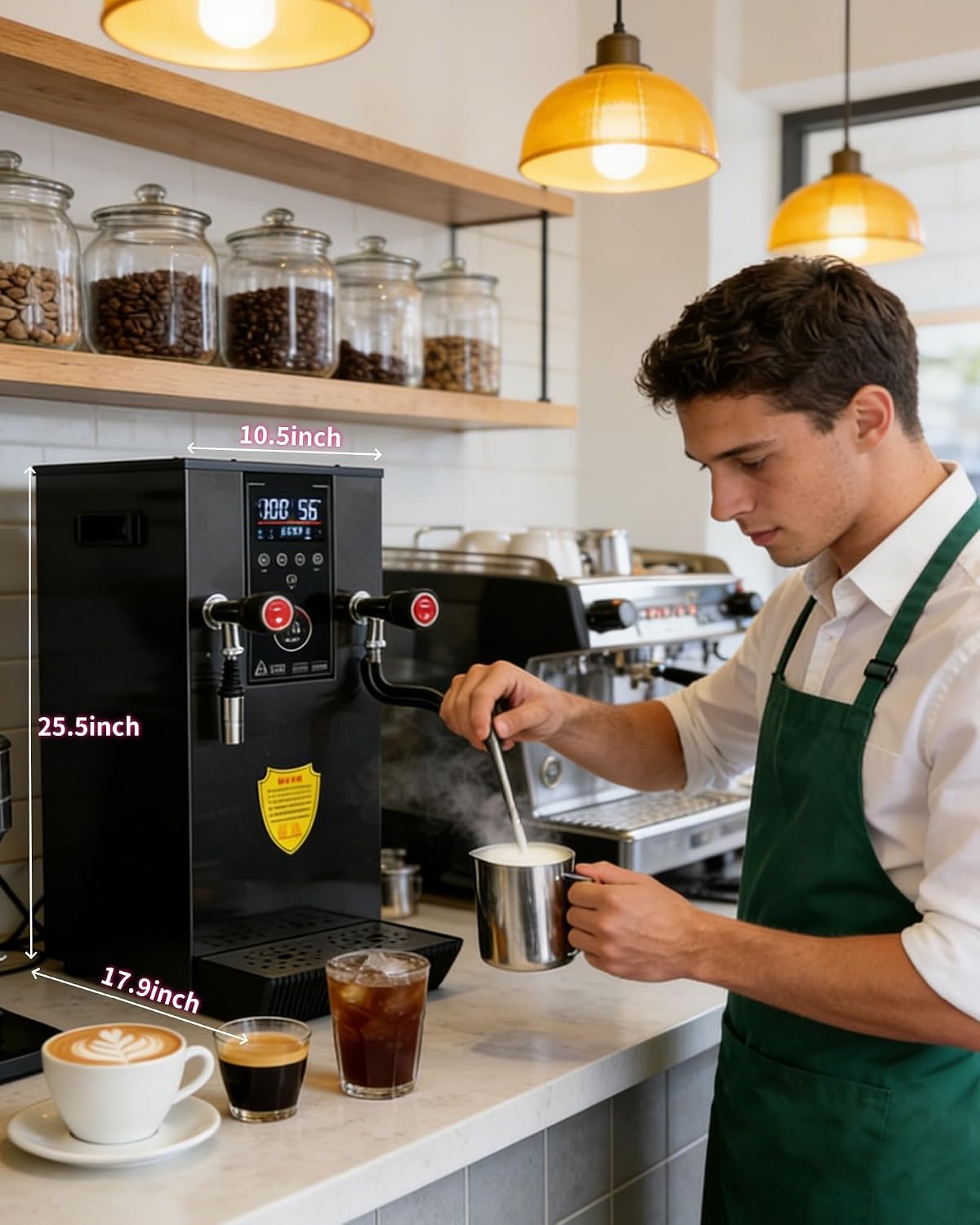Commercial Hot Water Dispenser, 2500W Milk Frother, 12L Stainless Steel Water Dispenser with LED Display, for Latte, Cappuccino, Coffee, Hot Chocolate, Milk Tea Foam, Hot Water Dispenser