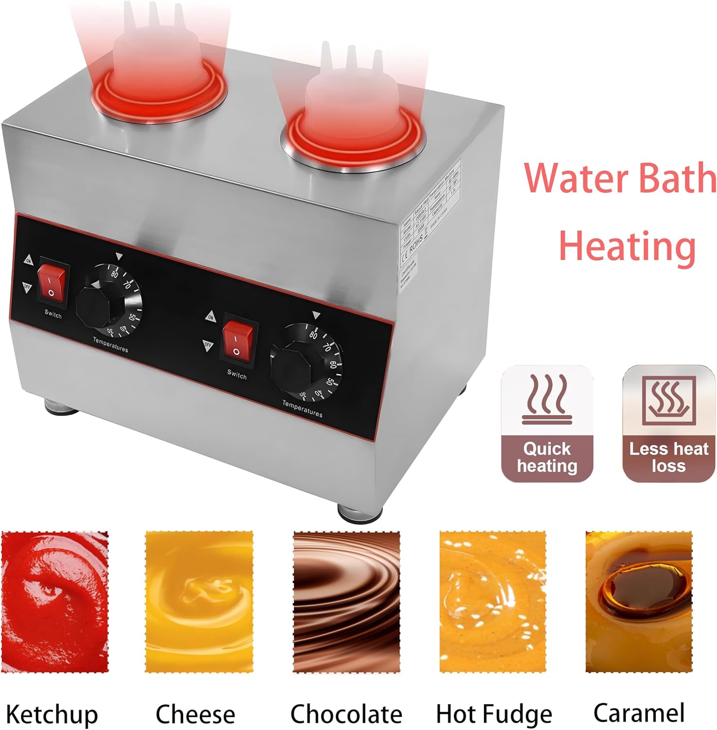 Commercial Electric Sauce Warmer Electric Cheese Sauce Warmer Hot Fudge Warmer Dispenser Cheese Dispenser Warmer with 2 Pump(110v/60Hz)
