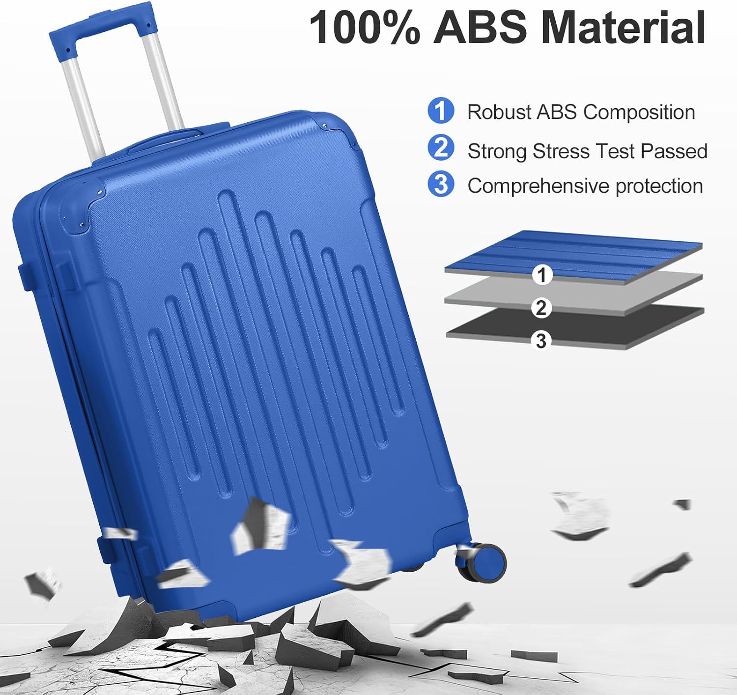 Karl home Luggage Set 4 Piece Suitcase Sets with TSA Lock Moulded Corner 4 Spinner Wheels, ABS Hardside Trolley Travel Case for Carry On Check-in Business Trip, Dark Blue (16/20/24/28)