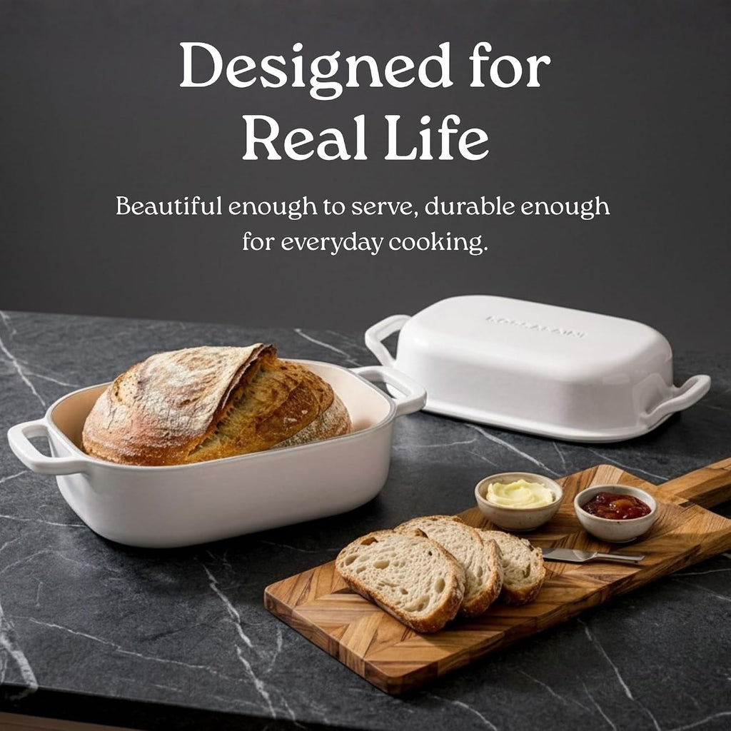 ROSSALLINI Signature Enameled Cast Iron Sourdough Bread Oven | Non-Stick with Tight Fitting Lid for Perfect Baking and Bread Making | 6QT Rectangle Oven With Lid [Sage Green]