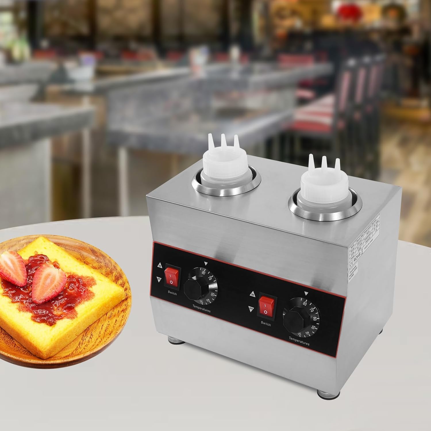 Commercial Electric Sauce Warmer, Hot Fudge Warmer, Electric Cheese Dispenser Warmer Bottle Warmer, 2 Pump Cheese Sauce Warmer Dispenser 110v/60Hz