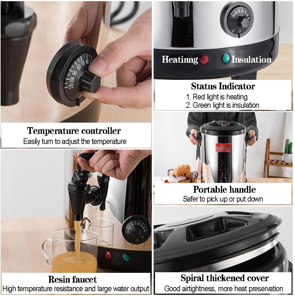 Drink Dispenser Beverage Dispenser Commercial Hot Water Urn Dispenser with Temperature Control for Coffee, Double Wall Stainless Steel Coffee Urn Thermo-Pot Boiler & Warmer