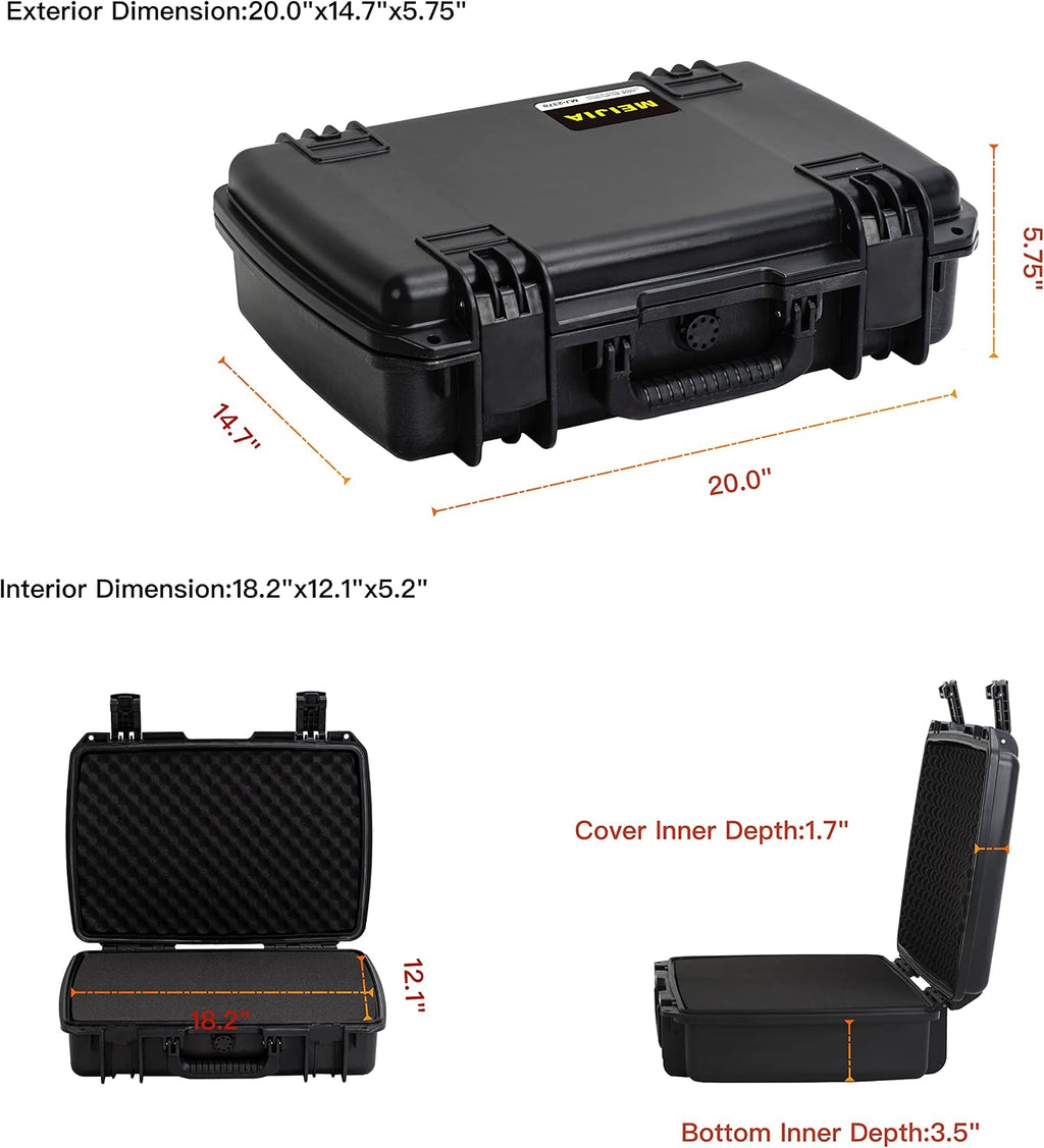 MEIJIA Premium Waterproof Hard Compact Camera Case with customizable fit foam,Full Protection with Light&Convenient Design,20.01'x14.7'x5.75',Elegant Black