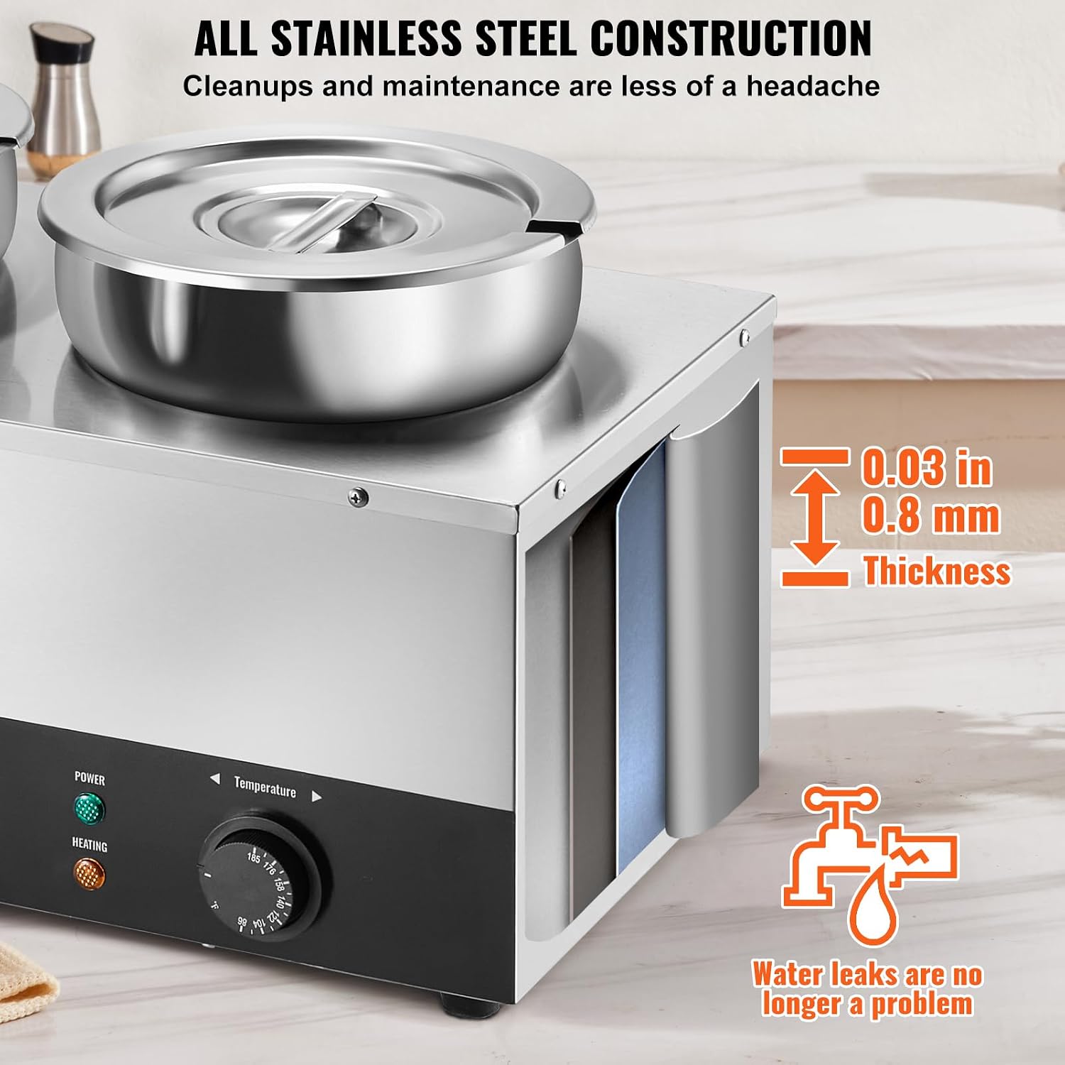 ETL Listed Electric Soup Warmer, Dual 7.4QT Stainless Steel Round Pot 86~185°F Adjustable Temp, 1200W Commercial Bain Marie with Anti-Dry Burn, Soup Station for Restaurant, Buffet, Silver