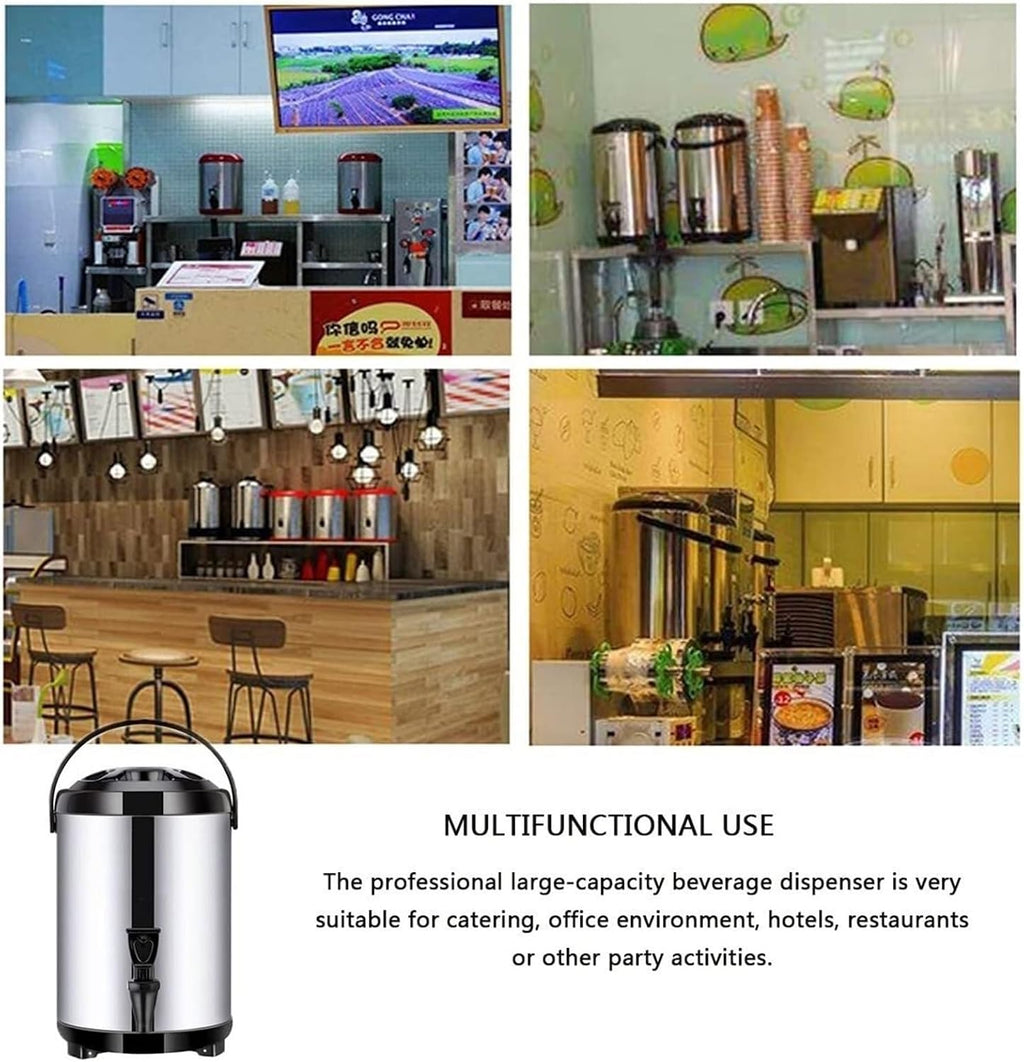 6L/8L/10L/12L Stainless Steel Hot Water Dispenser Boiler Warmer Coffee Urn With Cover And Spigot Milk Tea Bucket Insulated Barrel For Hot Water Or Beverage(12L)