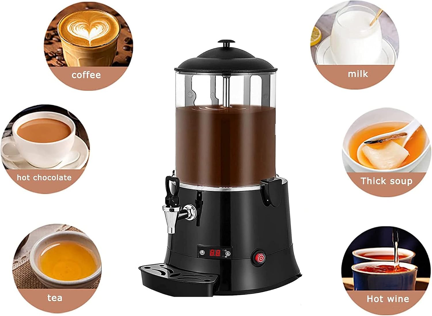 Hot Automatic Beverage Mixes Maker, Commercial Dispenser, Electric Milk Steamer Foam Maker, 400W Chocolate Maker, Coffee Maker Water Urn, for Espresso, Water, Tea, Chocolate