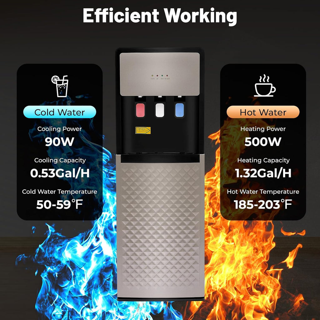 Bottom Loading Water Cooler Dispenser, 500W Hot and Cold Water Cooler with 3 Temperature Settings - Hot Cold & Room for Home Apartment Office Water Capacity 2L(Cold) & 5L(Hot) SJYTD-6 Gray