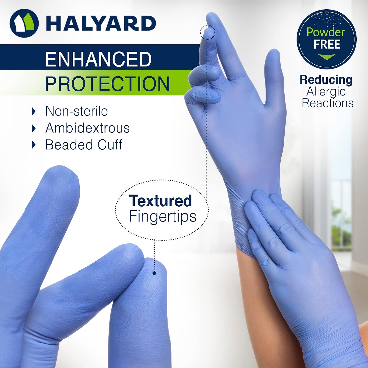 HALYARD AQUASOFT* Nitrile Exam Gloves, Powder-Free, 3.1 mil, Medium, 43934 (Case of 3000)