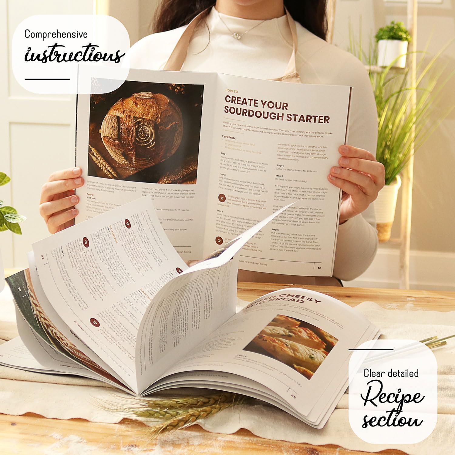 CraftZee All-Inclusive 𝗣𝗥𝗘𝗠𝗜𝗨𝗠 Sourdough Starter Kit with Pot, 34 Oz Starter Jar, 4 Banneton Bread Proofing Baskets, Scraper, Scale, Sourdough Bread Baking Supplies, Beginner Guide & Recipes