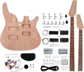 Double Neck DIY Electric Guitar and Bass Kit 6 String and 4 String Guitar Kit Right Handed with Mahogany Body Mahogany Neck Rosewood Fretboard Chrome Hardware Build Your Own Bass and Guitar.
