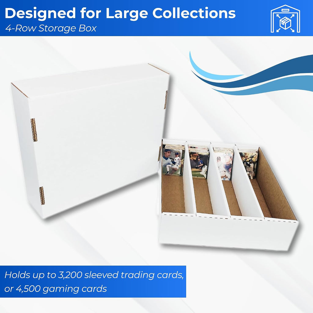 Max Protection 4 Row Trading Card Storage Box - 3200 ct Storage Box for Sports, Gaming, Baseball Cards - Durable White Corrugated Bulk Card Organizer Boxes 200 lb. - Made in USA (25 Boxes)
