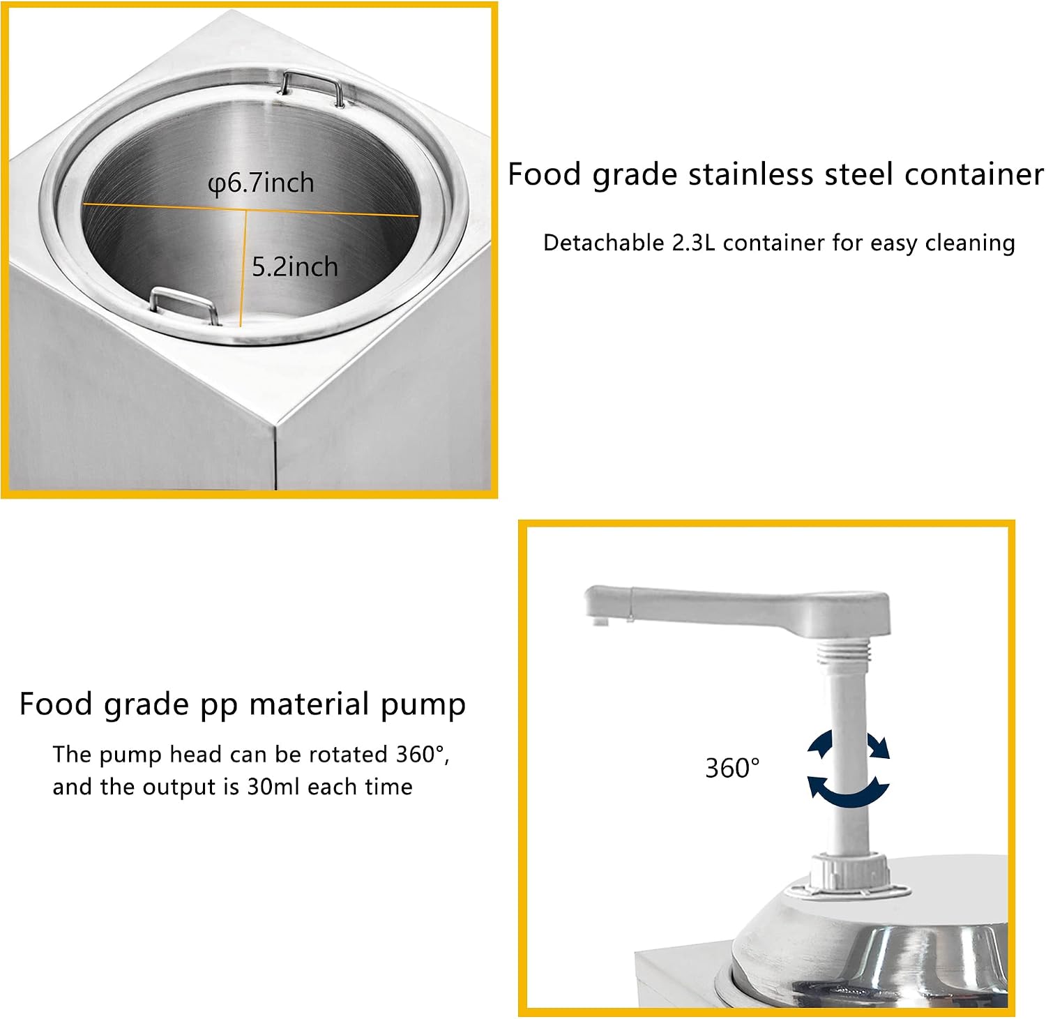 650W Electric Hot Fudge Warmer,Cheese Dispenser with Pump,2.3L Cheese Sauce Warmer Pump Dispenser,Stainless Steel Cheese Pump Dispenser for Fudge Cheese Caramel (B)