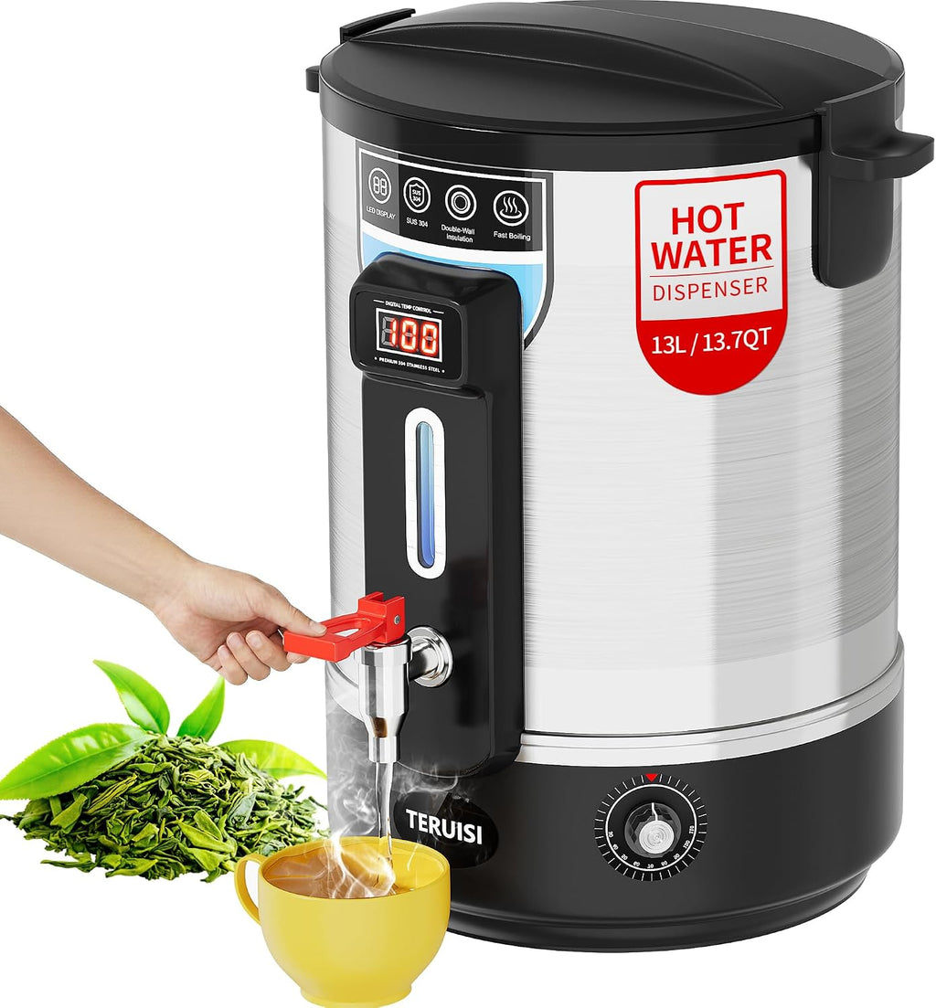 Electric Water Boiler, 13L/13.7QT Commercial Hot Water Dispenser, 1500W Hot Water Boiler Urn Beverage Dispenser with Stainless Steel Spigot, Doubled-Wall Insulation, Adjustable Temperature