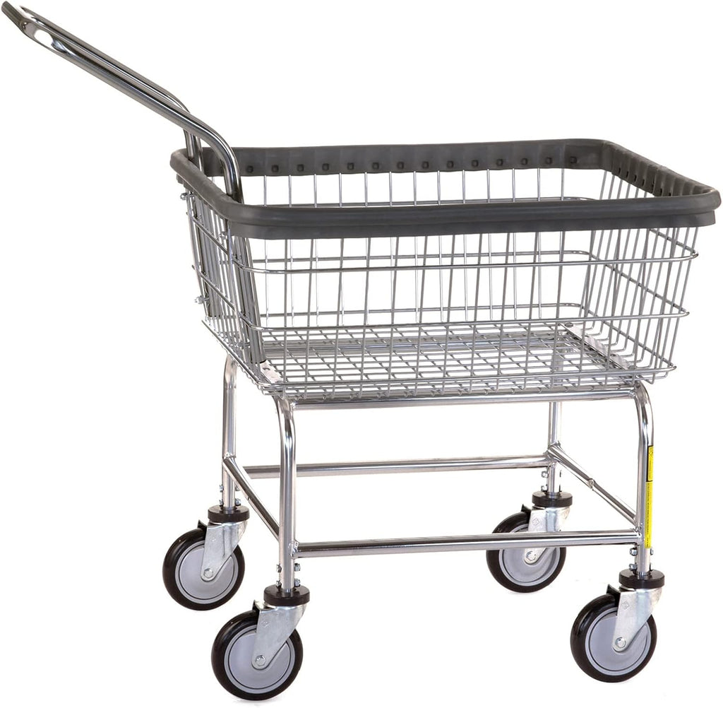 R&B Wire™ 100E Heavy Duty Rolling Wire Utility Cart with Clean Wheel System™ and Handle, 2.5 Bushel, Chrome