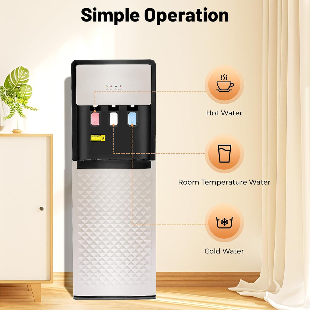 Bottom Loading Water Cooler Dispenser, 500W Hot and Cold Water Cooler with 3 Temperature Settings - Hot Cold & Room for Home Apartment Office Water Capacity 2L(Cold) & 5L(Hot) SJYTD-6 Gray
