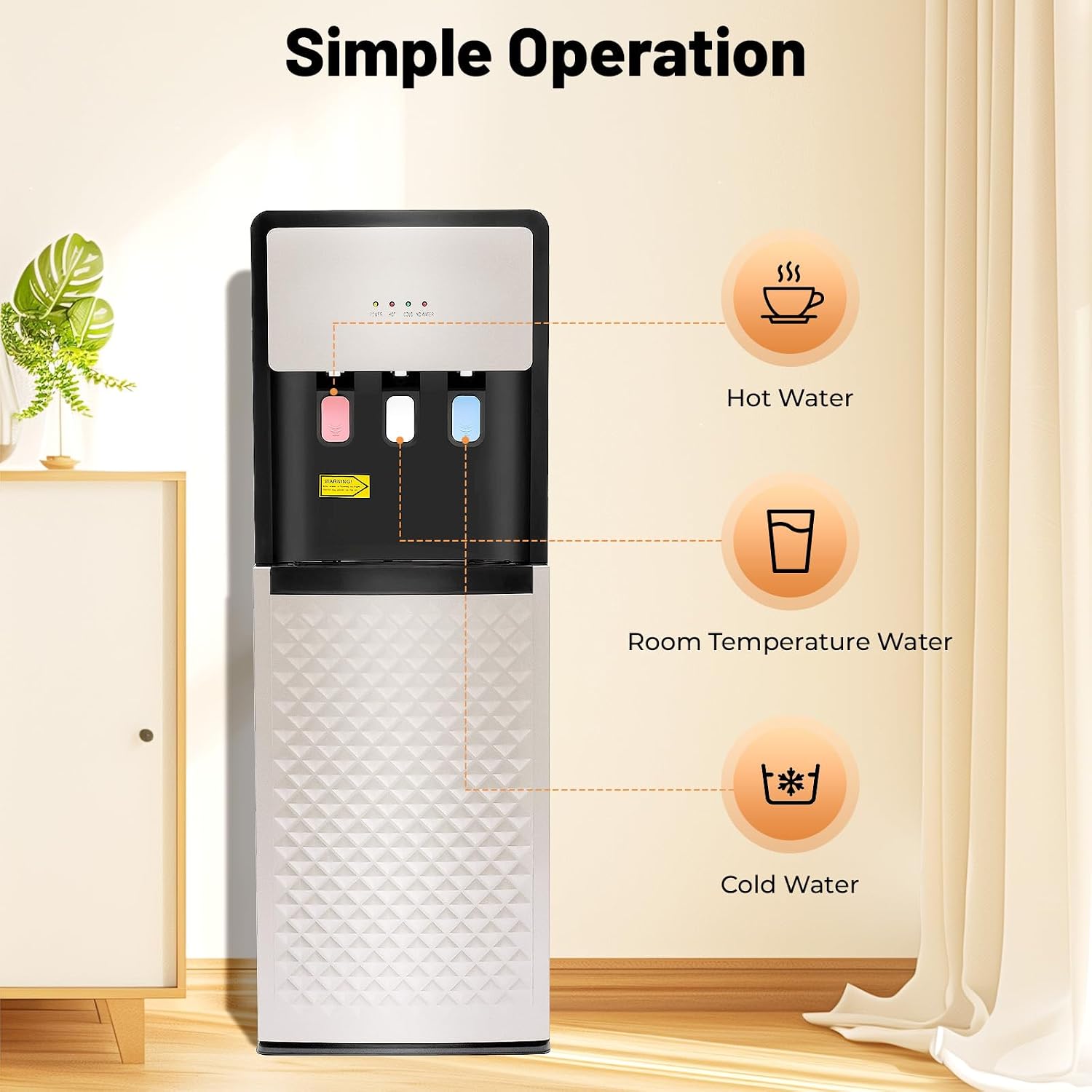 Bottom Loading Water Cooler Dispenser, 500W Hot and Cold Water Cooler with 3 Temperature Settings - Hot Cold & Room for Home Apartment Office Water Capacity 2L(Cold) & 5L(Hot) SJYTD-6 Gray