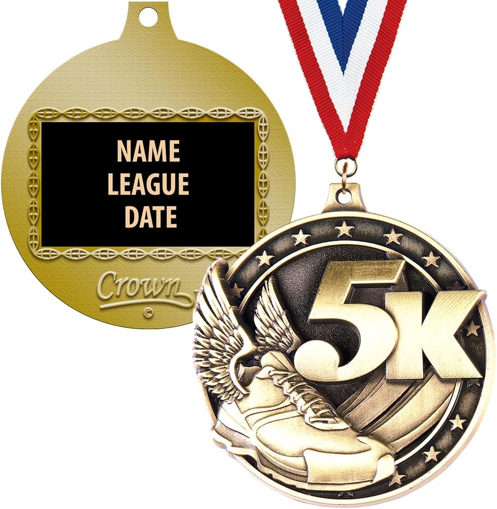 Crown Awards 5K Medals, 2' Gold 5K Running Medal Award with Free Custom Engraving