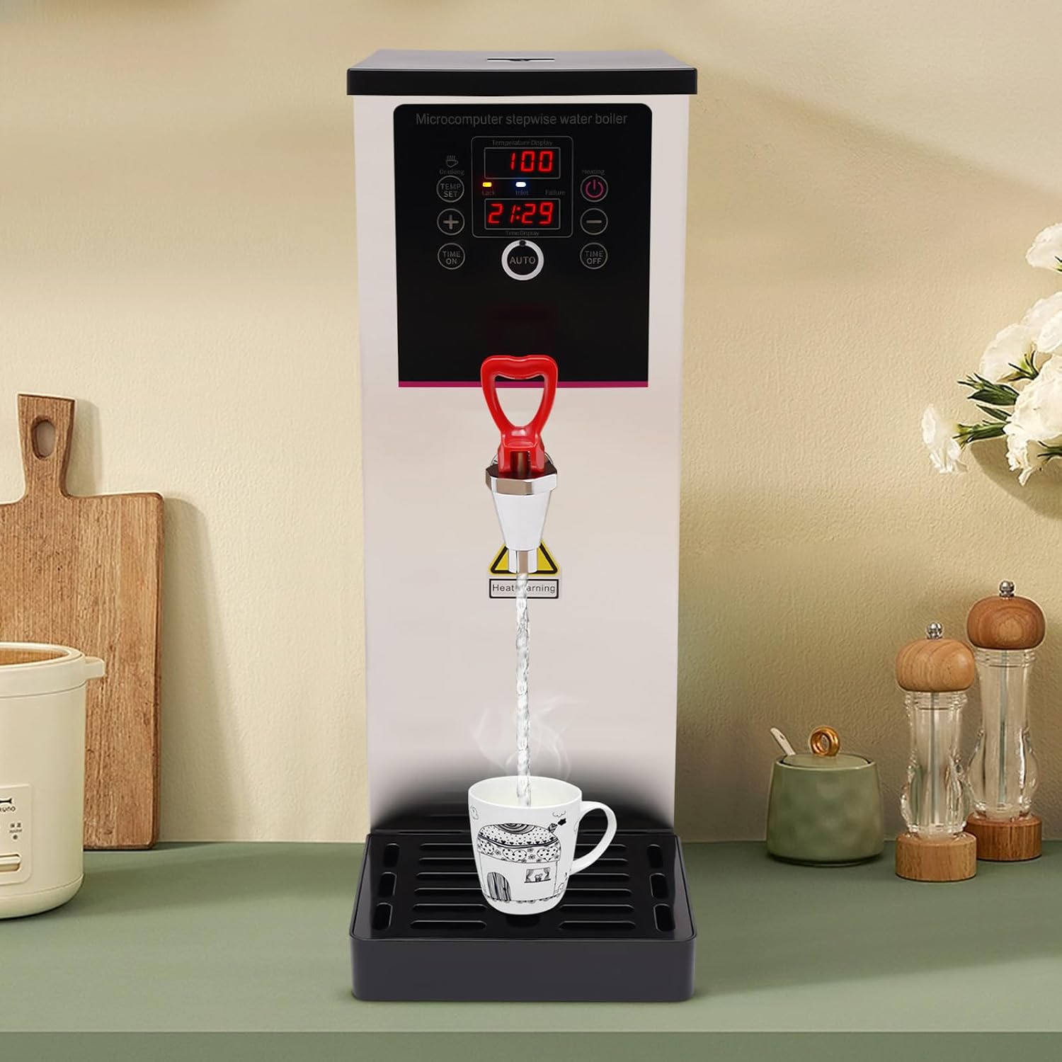 Electric Water Boiler,10L Commercial Hot Water Dispenser,304 Stainless Steel Water Boiler for Kitchens, Cafes, Restaurants,Offices,Hotel,2500W (Silver)