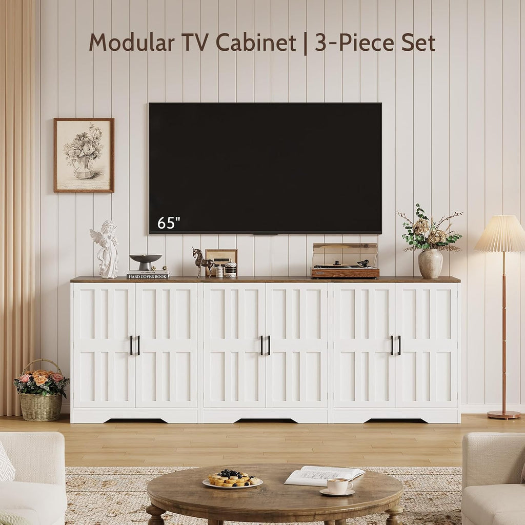 Sideboard Buffet Cabinet, Modern Farmhouse Kitchen Storage Cabinet, 94.5' Modular Accent Cabinet Coffee Station Bar Media Console Table Credenza for Kitchen Dining Room, Living Room Entryway Hallway