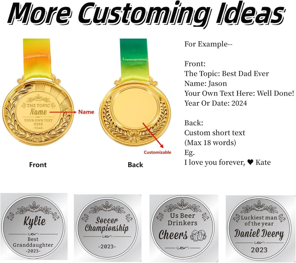 Custom Gold Medals for Awards Bulk- Personalized Pieces Design Your Own Award Medals with Text Logo Image, 1st 2nd 3rd Place Medals for School Programs Sports Family Events Office Award Ceremony