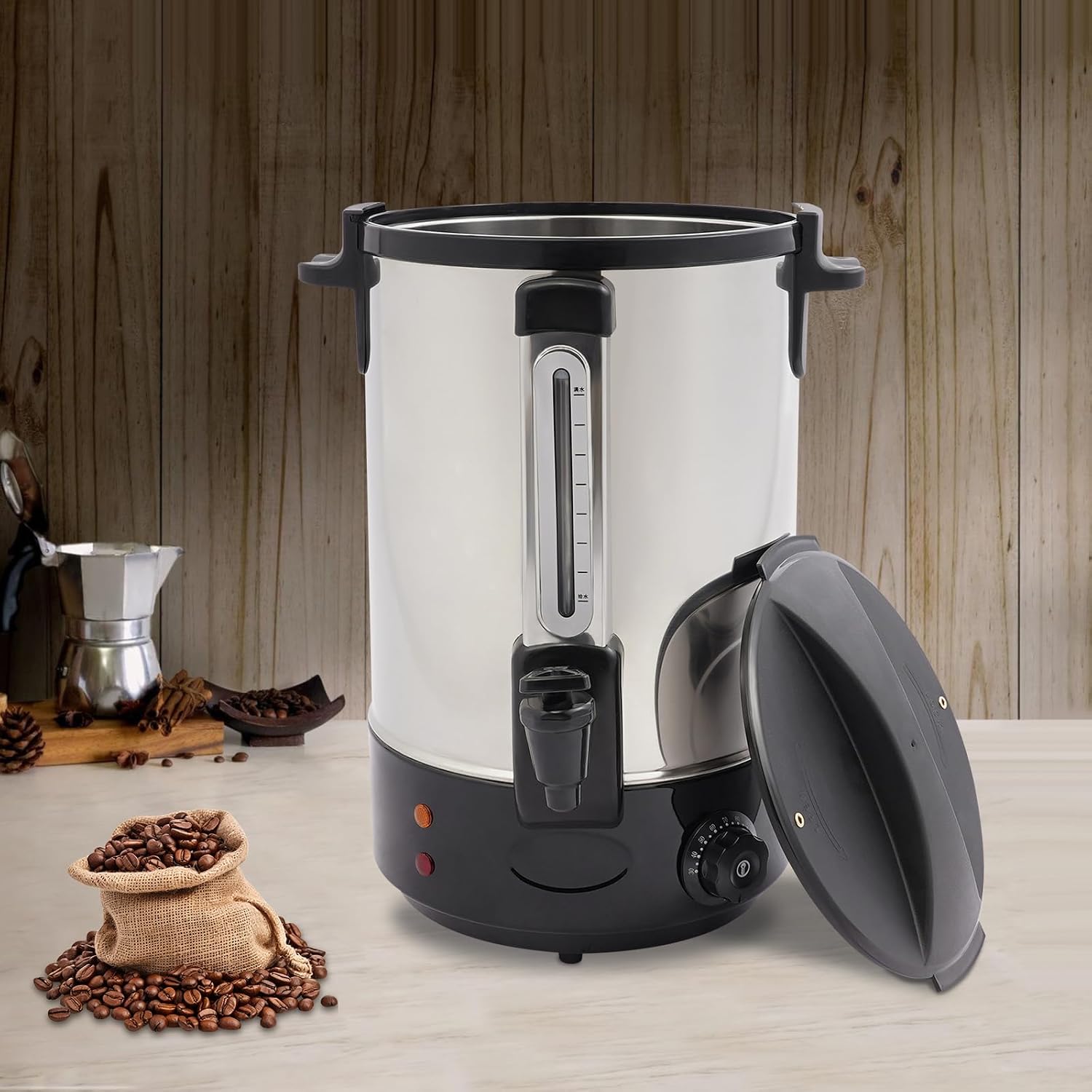 Commercial Grade Coffee Maker & Hot Water Urn - 87-Cup Large Capacity with Double-Wall Stainless Steel, Quick Brew & Keep-Warm for Tea & Coffee at Events & Catering - Black